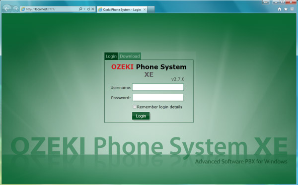 ozeki phone system login page