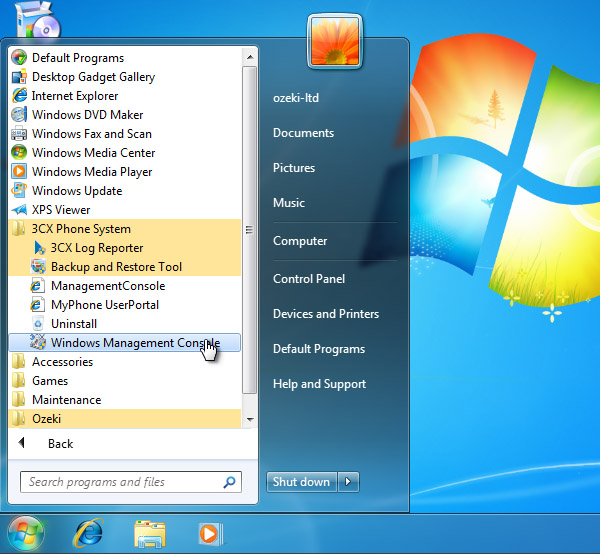 start windows management console