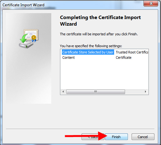 completing certificate import wizard