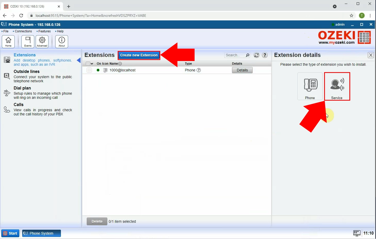 create new service extension