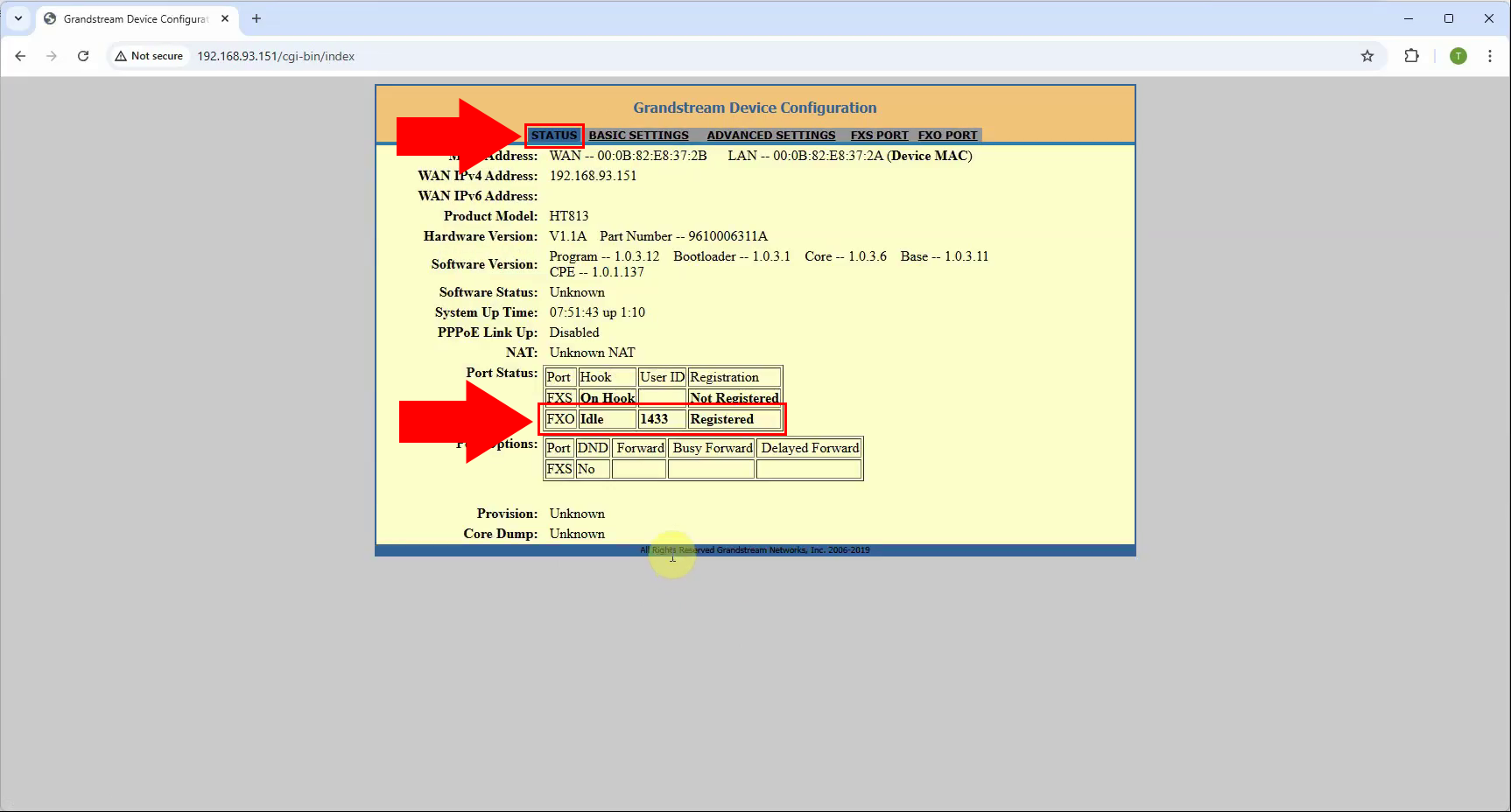 ATA registered to PBX