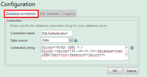 database connection for authenticator logger or call reporter