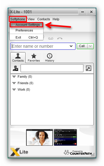 navigating to sip account settings