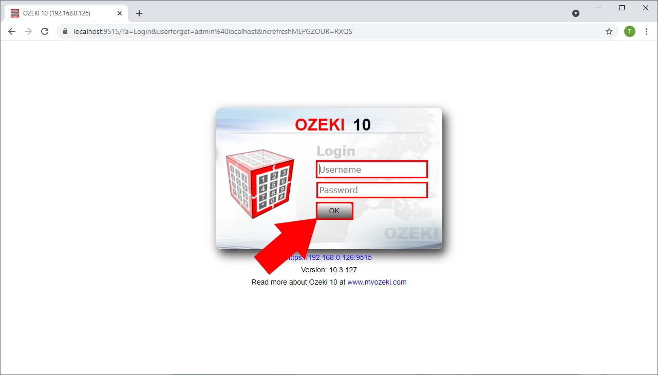 login to ozeki phone system