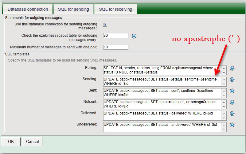 specifying sql for sending for microsoft access database