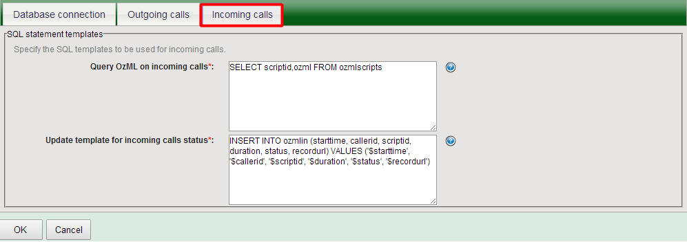 sql queries for accepting incoming calls