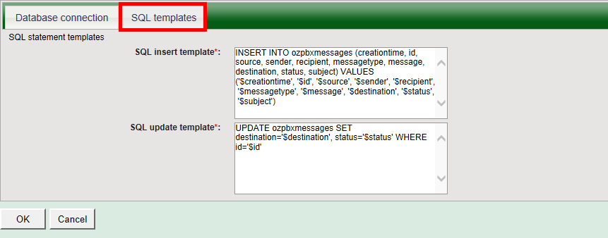 sql templates of message reporting in ozeki phone system
