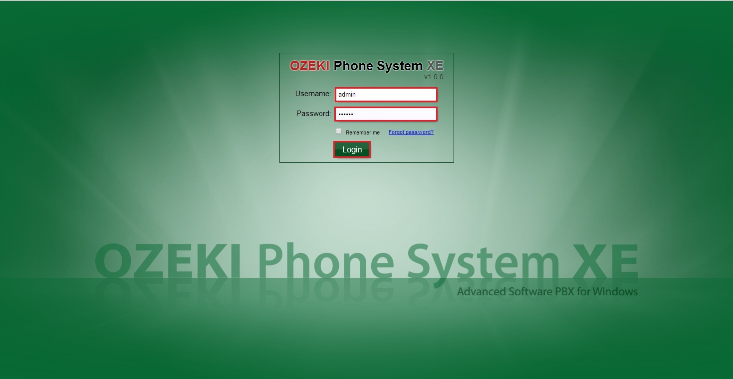 ozeki phone system login page